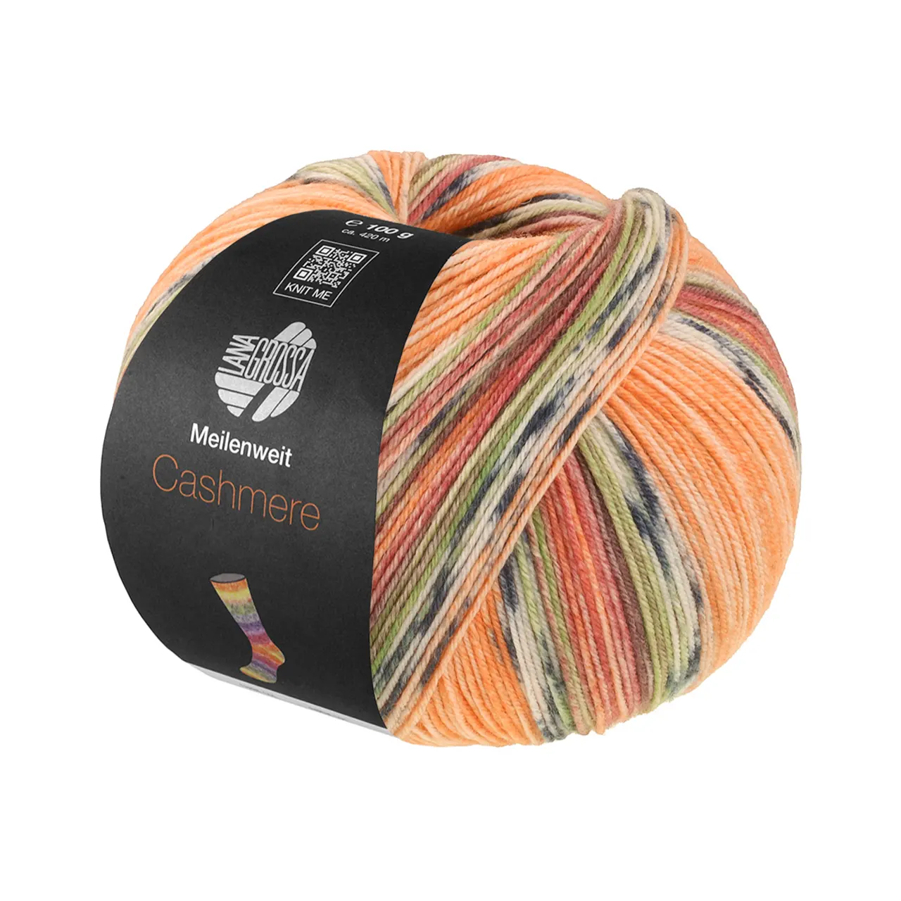 Meilenweit 100 Cashmere Pista 141 Orange/Hell-/Dunkelgrau/Braunorange/Hellgrün/Erika/Brombeer/Graubraun Gestreift von Lana Grossa.