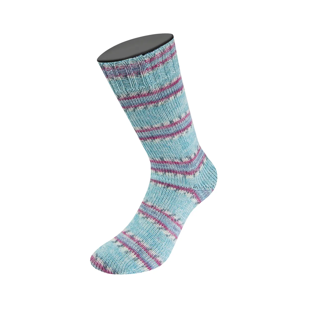 Meilenweit 100 Cashmere Pista 142 Mint/Türkis/Weiß/Grau/Hellblau/Fuchsia Gestreift von Lana Grossa.