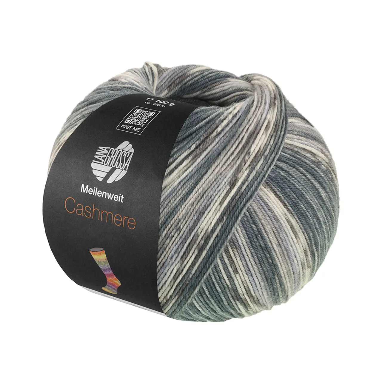 Meilenweit 100 Cashmere Pista 143 Stahl-/Dunkel-/Hell-/Mausgrau/Pastellblau Gestreift von Lana Grossa.