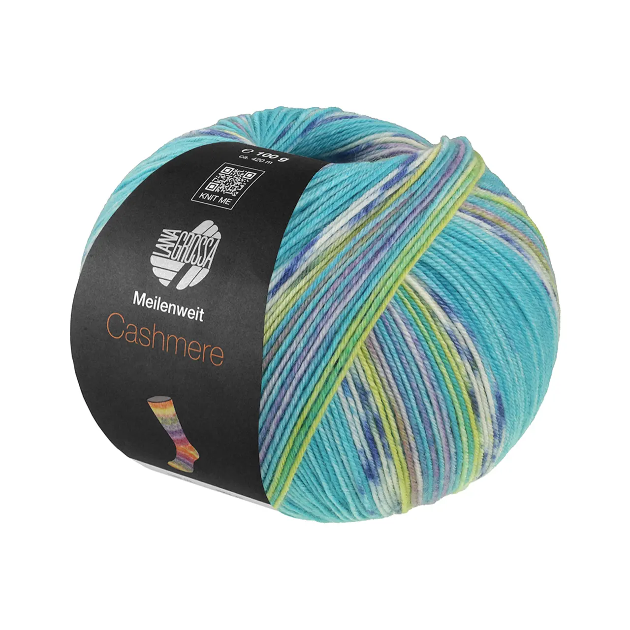 Meilenweit 100 Cashmere Pista 144 Türkis/Weiß/Blau/Zitrusgelb/Veilchenblau/Pistazie Gestreift von Lana Grossa.