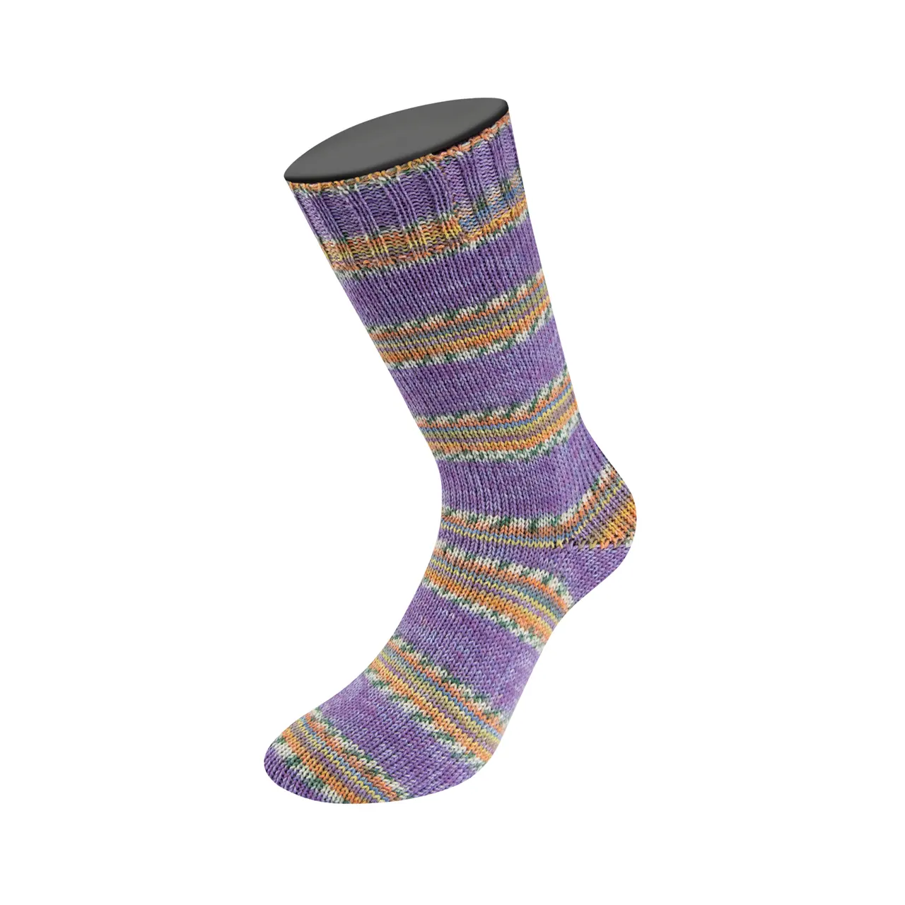 Meilenweit 100 Cashmere Pista 145 Lila/Violett/Weiß/Graugrün/Orange/Himmelblau/Zitrusgelb Gestreift von Lana Grossa.