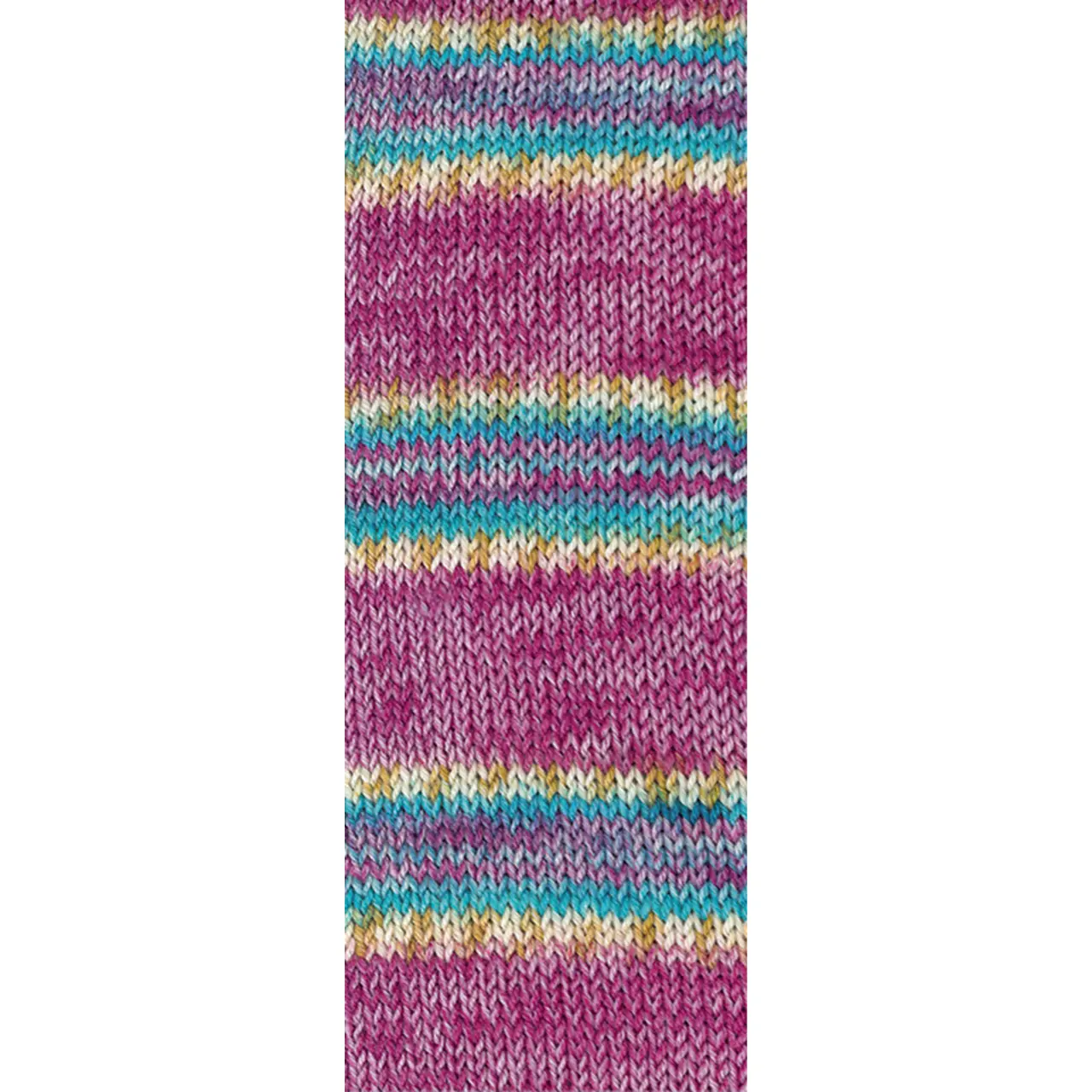 Meilenweit 100 Cashmere Pista 146 Hell-/Dunkelfuchsia/Weiß/Ocker/Türkis/Hellblau Gestreift von Lana Grossa.