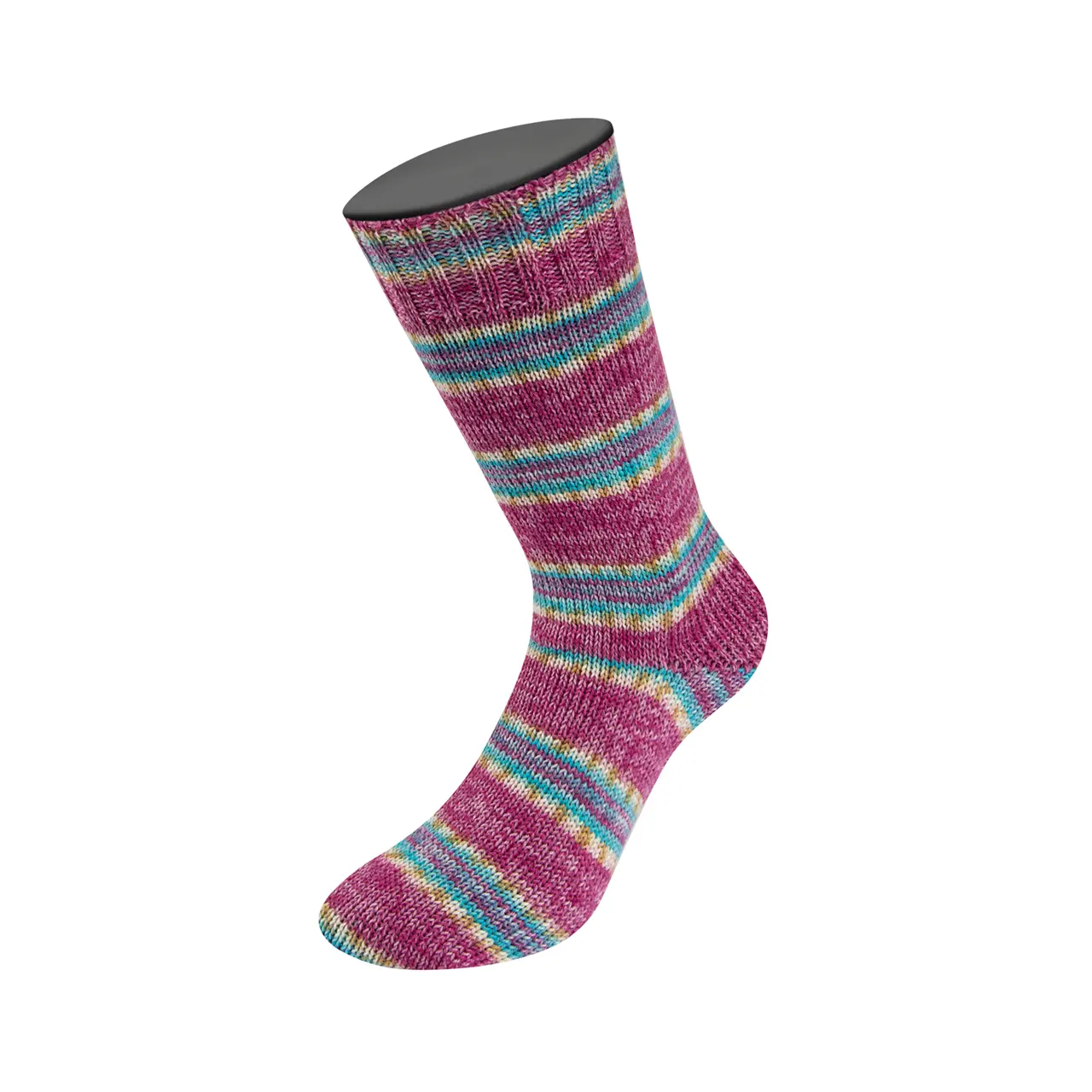 Meilenweit 100 Cashmere Pista 146 Hell-/Dunkelfuchsia/Weiß/Ocker/Türkis/Hellblau Gestreift von Lana Grossa.