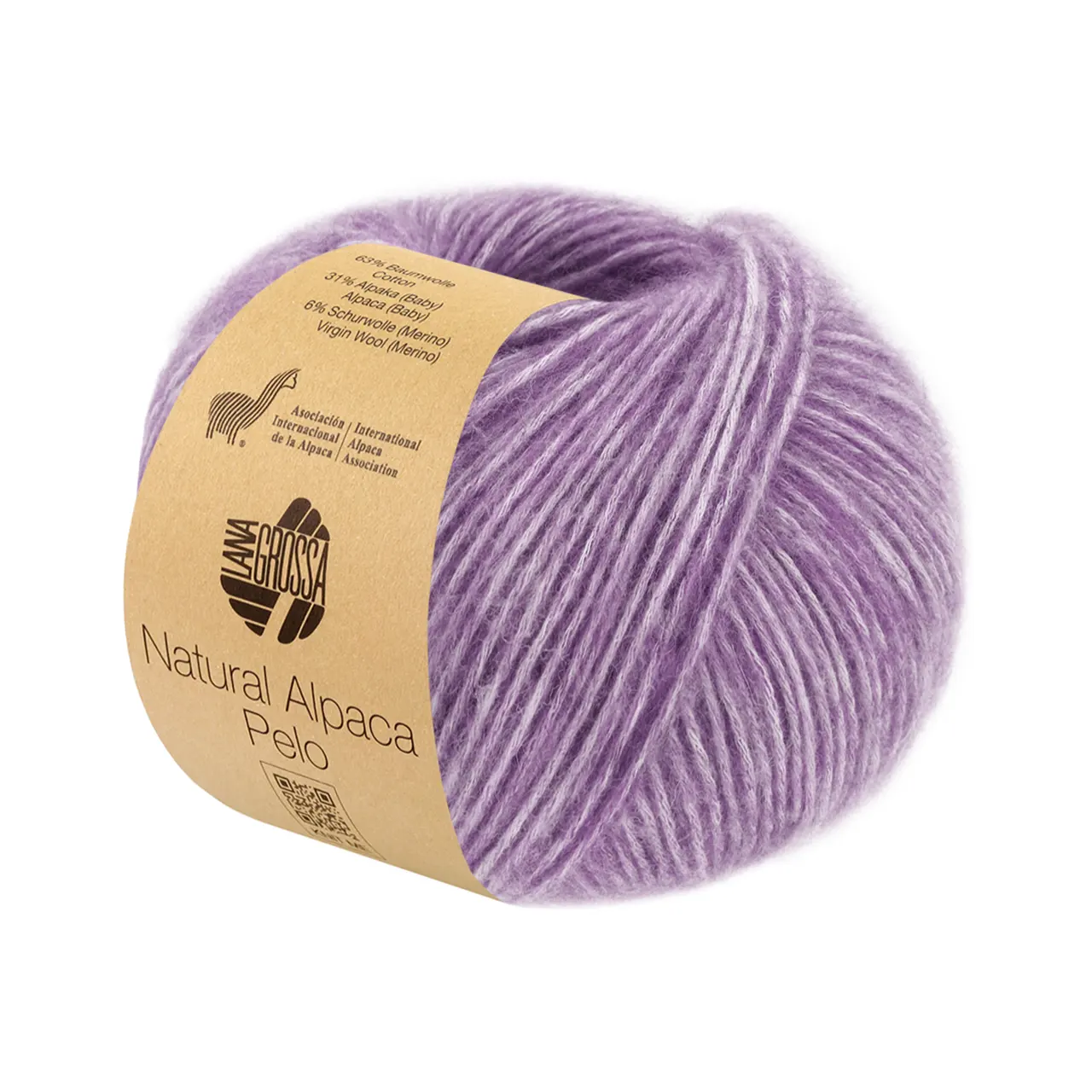 Natural Alpaca Pelo 37 Lila Meliert von Lana Grossa. Flauschige Netzgarnstruktur aus Baumwolle gefüllt mit Baby Alpakafasern