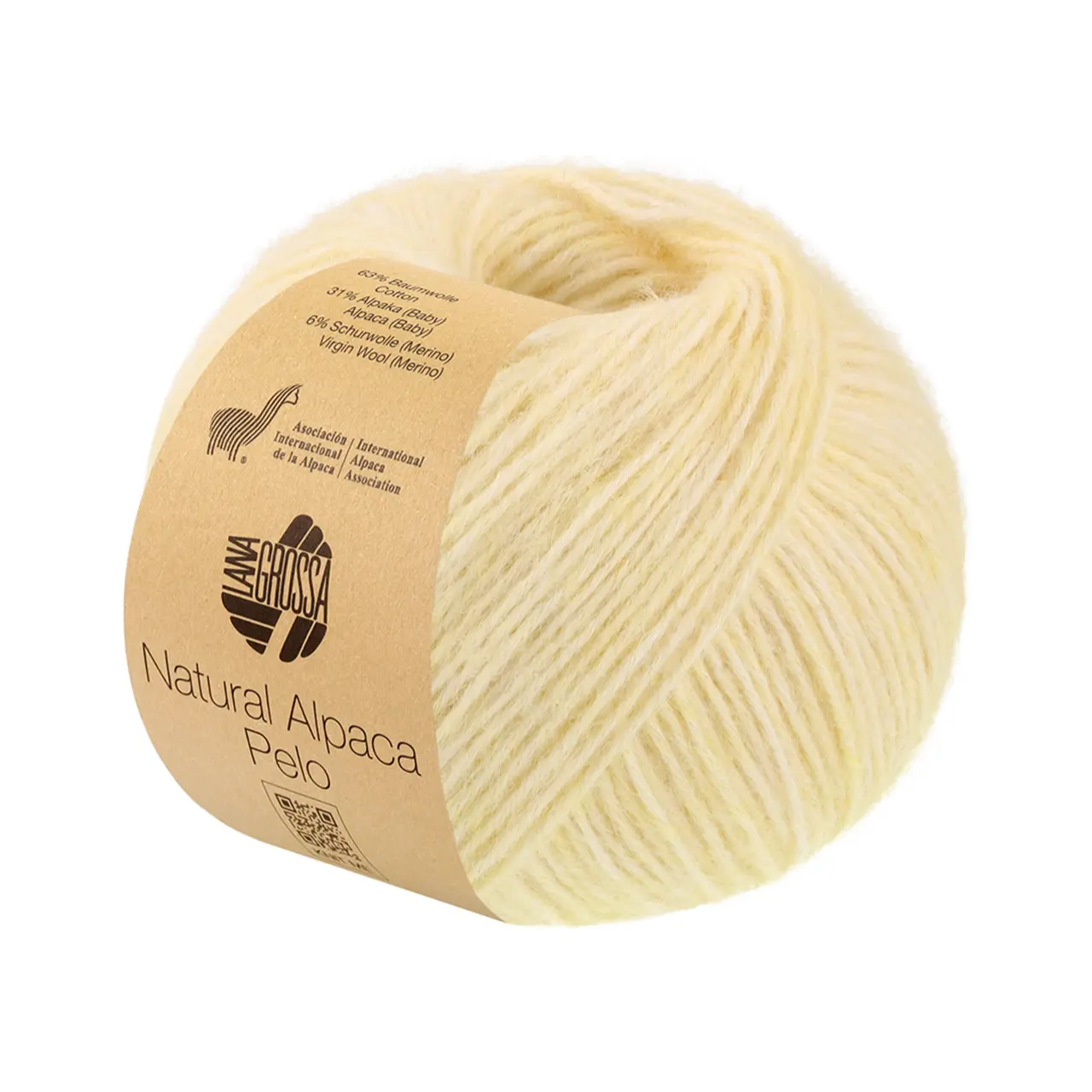 Natural Alpaca Pelo 39 Vanille Meliert von Lana Grossa. Flauschige Netzgarnstruktur aus Baumwolle gefüllt mit Baby Alpakafasern