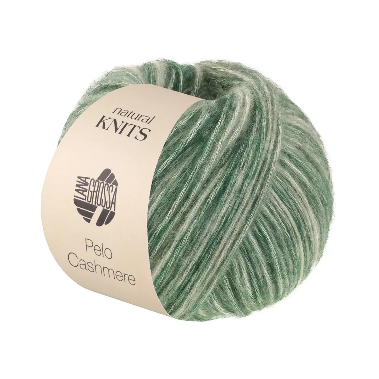 Pelo Cashmere 12 Waldgrün/Rohweiß von Lana Grossa. Flauschige Netzgarnstruktur aus Baumwolle gefüllt mit Cashmere & Baby-Alpakafasern