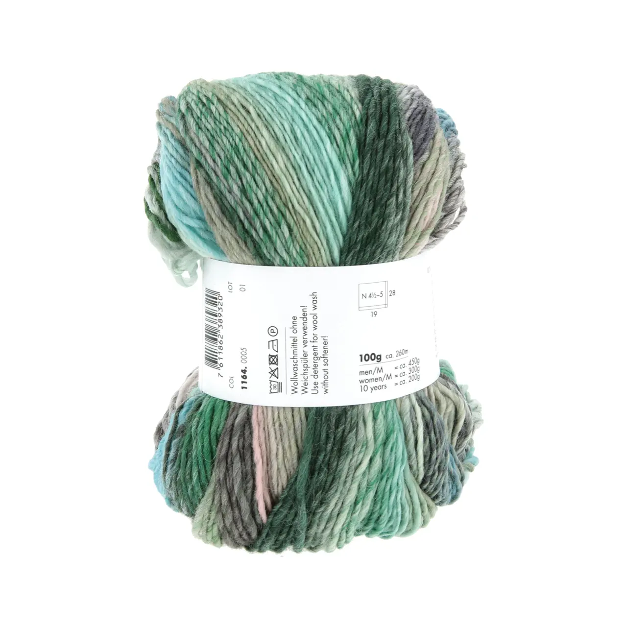 Infinity 5 Meadow Greens von Lang Yarns. INFINITY ist ein Dochtgarn aus extrafeiner Merinowolle das durch seine einzigartige Farbgestaltung besticht. Jedes Knäuel wird so gefertigt dass kein sich wiederholendes Muster entsteht - zwar kommen immer wieder die gleichen Farben zum Einsatz jedoch in unregelmäßigen Abständen variierender Intensität und unterschiedlicher Reihenfolge.