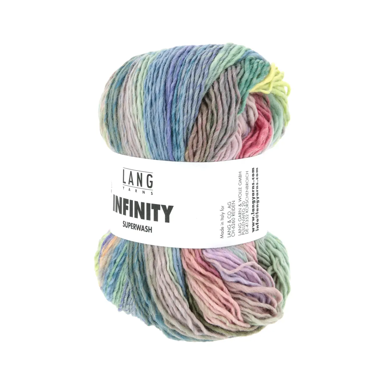 Infinity 6 Soft Sunrise von Lang Yarns. INFINITY ist ein Dochtgarn aus extrafeiner Merinowolle das durch seine einzigartige Farbgestaltung besticht. Jedes Knäuel wird so gefertigt dass kein sich wiederholendes Muster entsteht - zwar kommen immer wieder die gleichen Farben zum Einsatz jedoch in unregelmäßigen Abständen variierender Intensität und unterschiedlicher Reihenfolge.