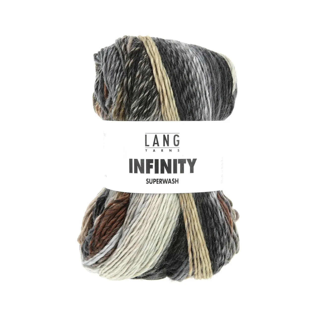 Infinity 7 Earth Tones von Lang Yarns. INFINITY ist ein Dochtgarn aus extrafeiner Merinowolle das durch seine einzigartige Farbgestaltung besticht. Jedes Knäuel wird so gefertigt dass kein sich wiederholendes Muster entsteht - zwar kommen immer wieder die gleichen Farben zum Einsatz jedoch in unregelmäßigen Abständen variierender Intensität und unterschiedlicher Reihenfolge.