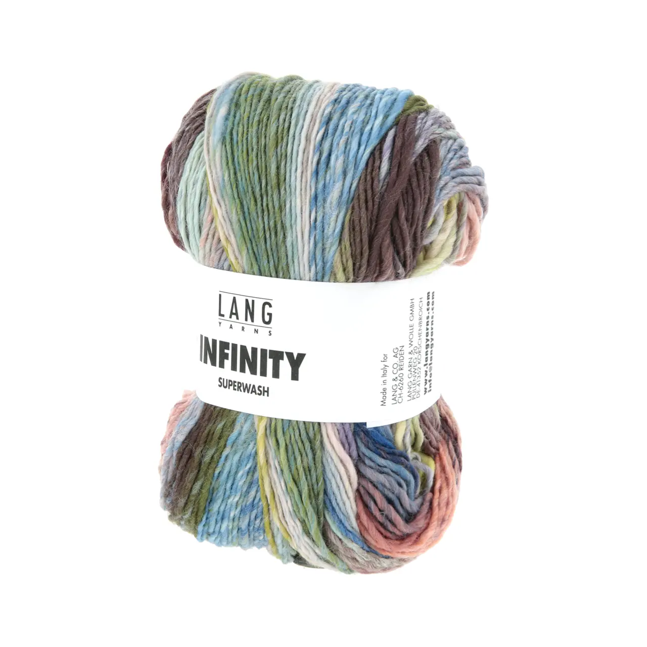 Infinity 8 Wide Coast von Lang Yarns. INFINITY ist ein Dochtgarn aus extrafeiner Merinowolle das durch seine einzigartige Farbgestaltung besticht. Jedes Knäuel wird so gefertigt dass kein sich wiederholendes Muster entsteht - zwar kommen immer wieder die gleichen Farben zum Einsatz jedoch in unregelmäßigen Abständen variierender Intensität und unterschiedlicher Reihenfolge.
