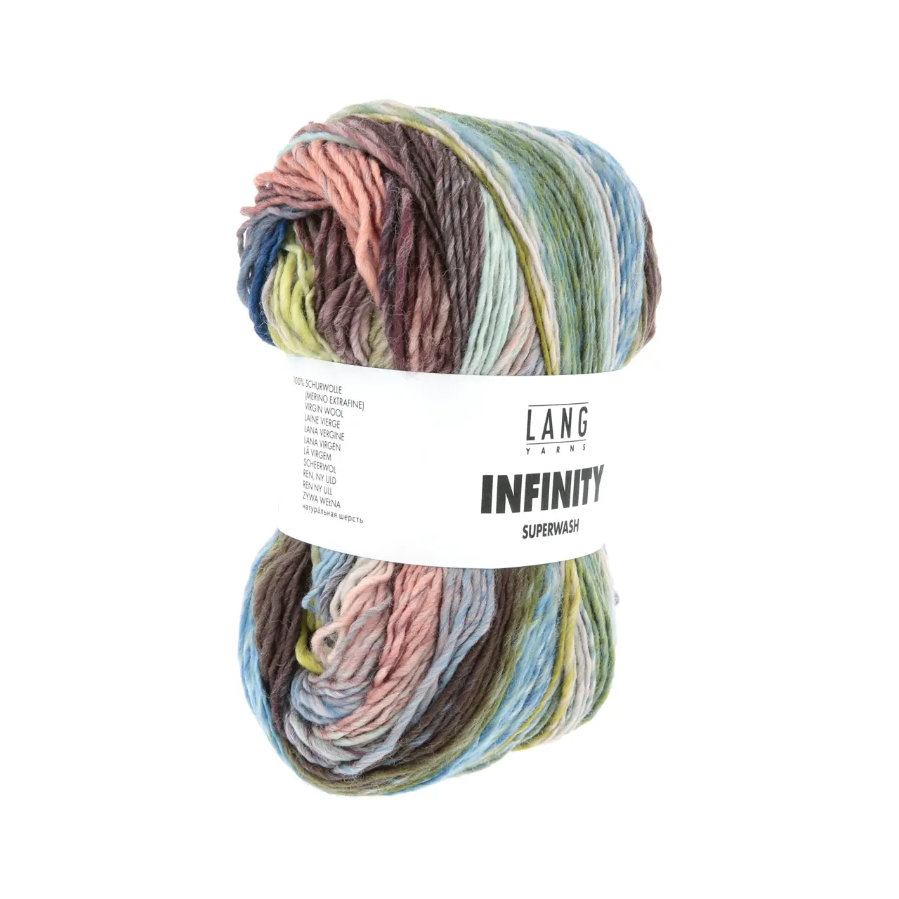 Infinity 8 Wide Coast von Lang Yarns. INFINITY ist ein Dochtgarn aus extrafeiner Merinowolle das durch seine einzigartige Farbgestaltung besticht. Jedes Knäuel wird so gefertigt dass kein sich wiederholendes Muster entsteht - zwar kommen immer wieder die gleichen Farben zum Einsatz jedoch in unregelmäßigen Abständen variierender Intensität und unterschiedlicher Reihenfolge.