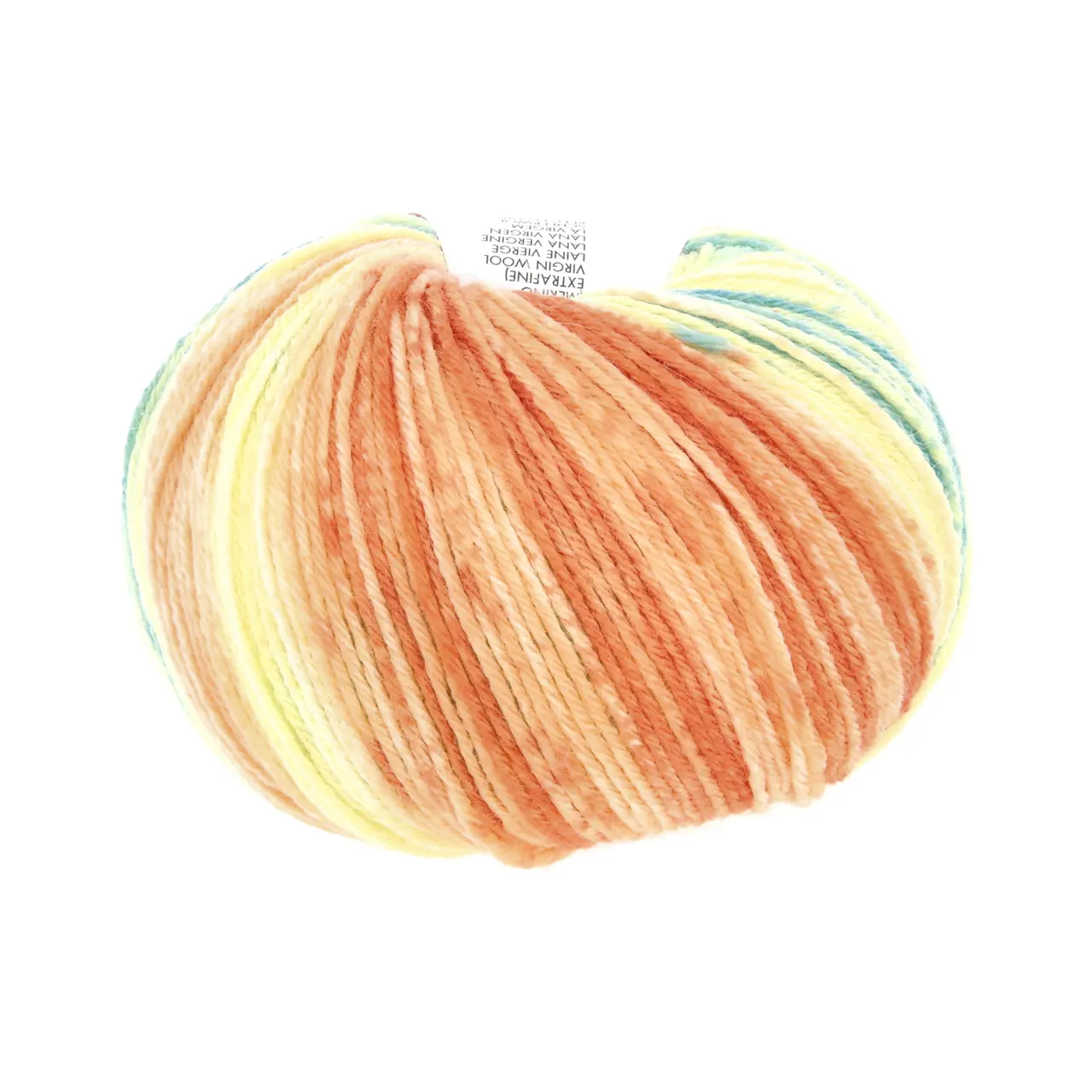 Merino 200 Bebe Color 603 Gelb/Melone/Türkis von Lang Yarns. extrafeine australische Merinowolle für hochwertige Bébé - Strickteile in Multicoloroptik und Jacquarddrucken. Einfach verzwirnt ist sie atmungsaktiv warm weich im Griff und maschinenwaschbar - die erste Wahl für Babystrick.