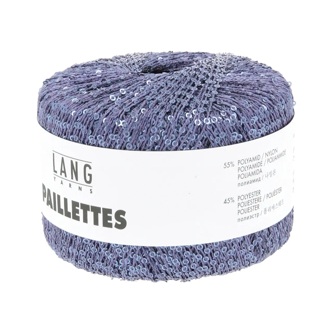 Paillettes 146 Lavendel von Lang Yarns. Dieses Garn mit feinen Pailletten lässt sich angenehm verarbeiten und ist vielseitig einsetzbar. Besonders gut eignet es sich als Beilaufgarn etwa zusammen mit einem zarten Seiden-Mohair-Faden oder auch in Kombination mit Garnen wie Merino oder Alpaka. Dadurch ist das Garn ideal für Tücher und Schals die direkt auf der Haut getragen werden. Die kleinen Pailletten fallen beim Tragen kaum auf und sorgen dennoch für einen dezenten Glanz.