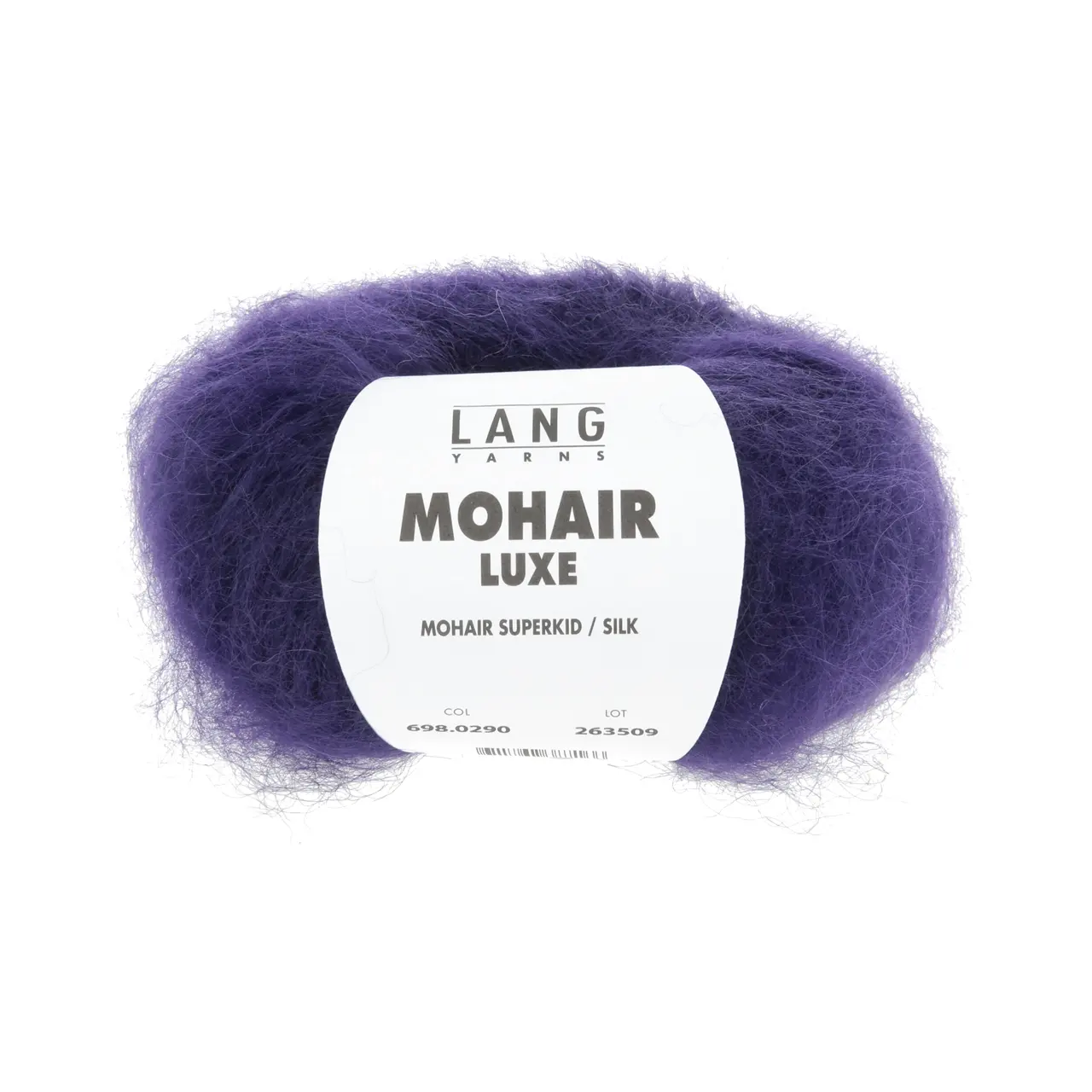 Mohair Luxe 290 Violett Royal von Lang Yarns. Superkid-Mohair gemischt mit Seide - ein federleichtes Garn für modische Accessoires und mehr.