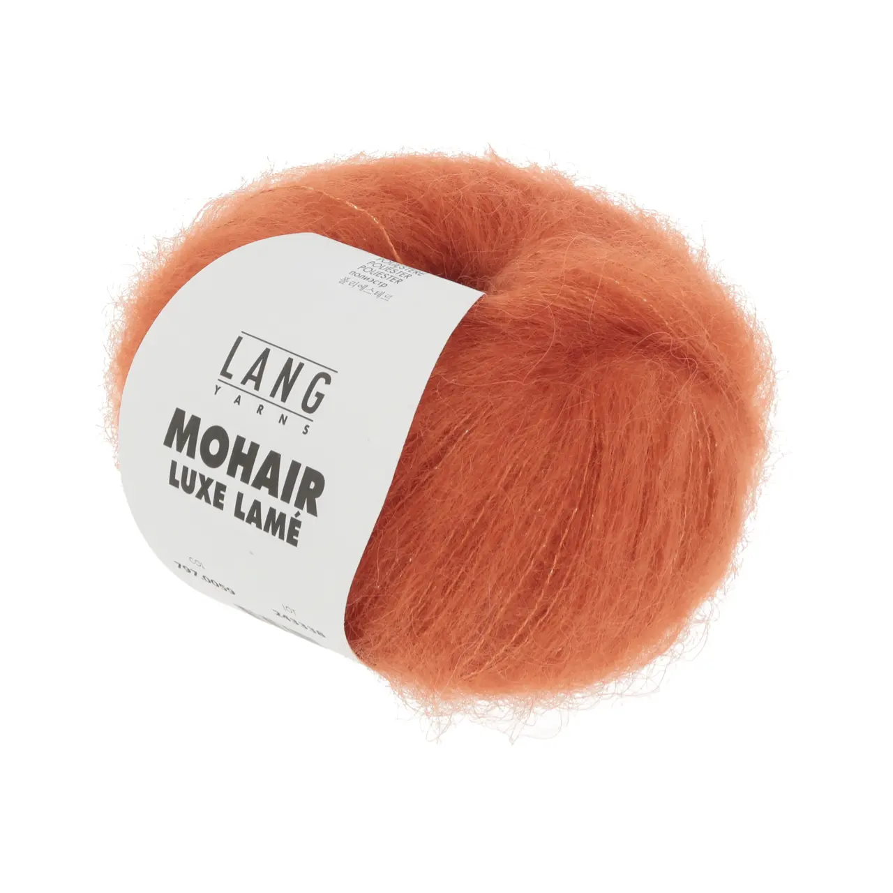Mohair Luxe Lamé 59 Silber - Orange von Lang Yarns. Superkid-Mohair gemischt mit Seide - ein federleichtes Garn für modische Accessoires und mehr.