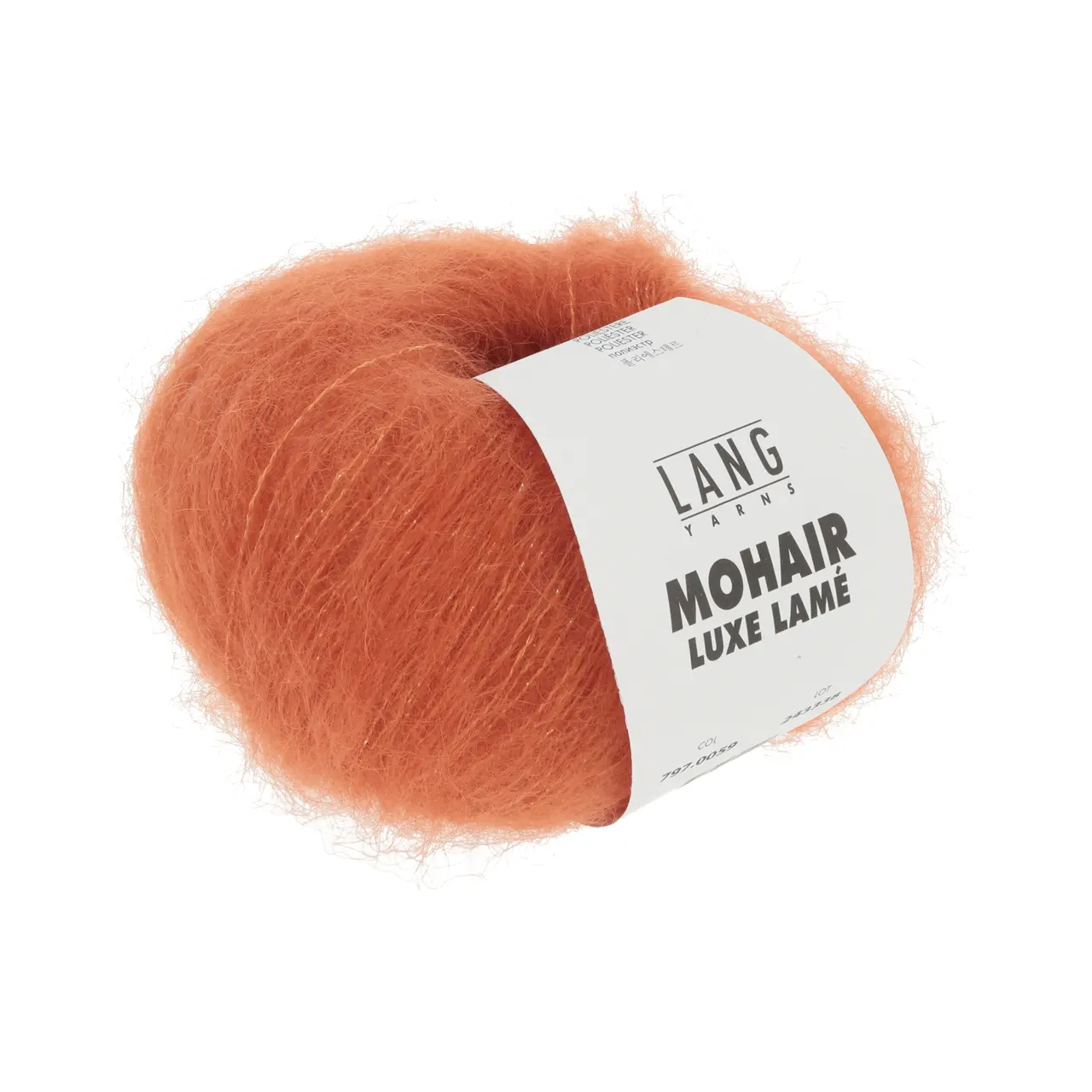 Mohair Luxe Lamé 59 Silber - Orange von Lang Yarns. Superkid-Mohair gemischt mit Seide - ein federleichtes Garn für modische Accessoires und mehr.