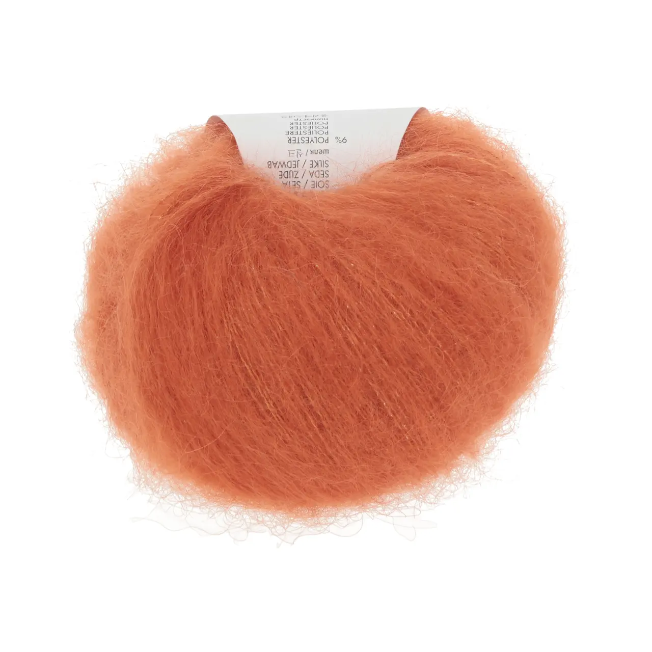 Mohair Luxe Lamé 59 Silber - Orange von Lang Yarns. Superkid-Mohair gemischt mit Seide - ein federleichtes Garn für modische Accessoires und mehr.
