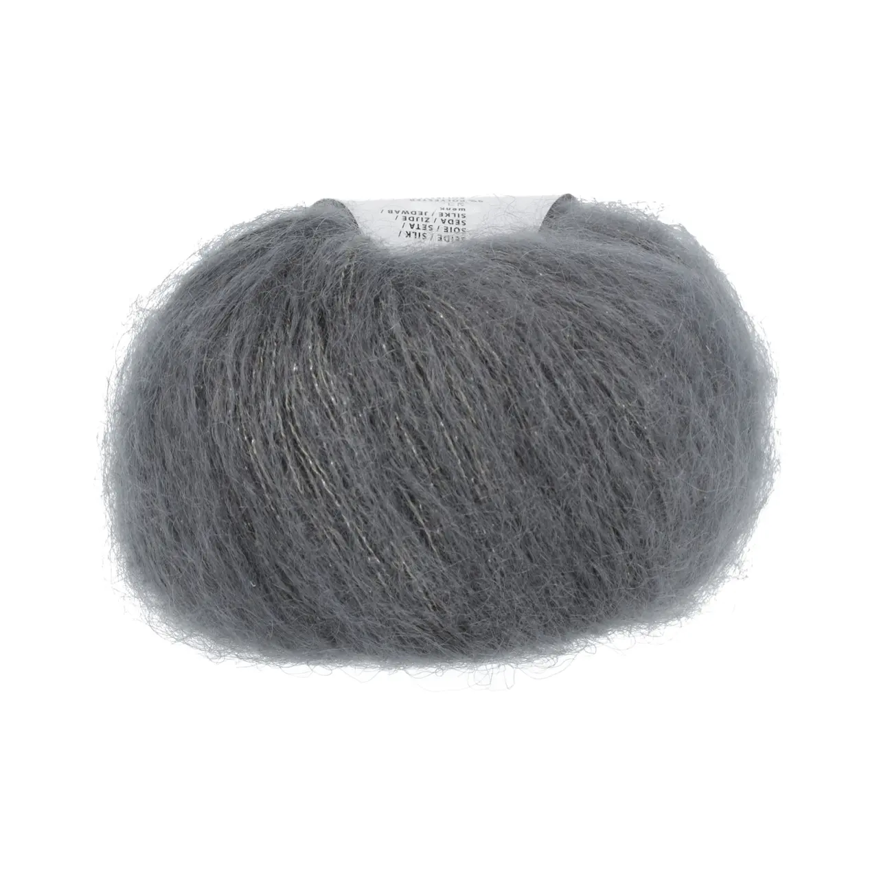 Mohair Luxe Lamé 70 Silber - Anthrazit von Lang Yarns. Superkid-Mohair gemischt mit Seide - ein federleichtes Garn für modische Accessoires und mehr.