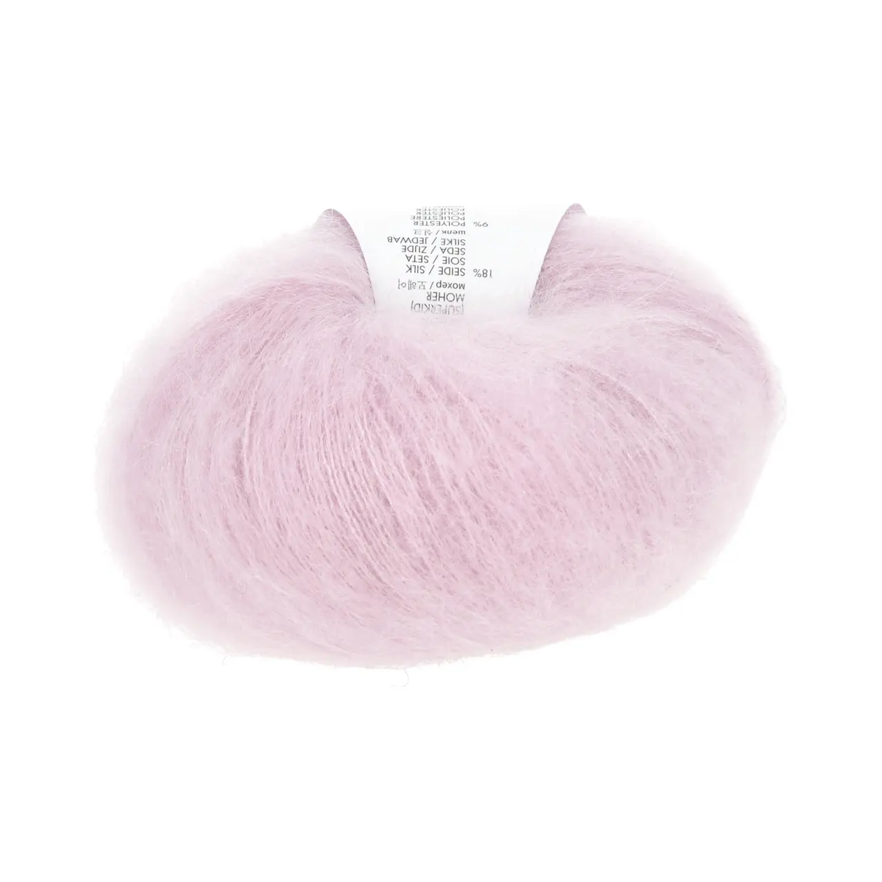 Mohair Luxe Lamé 148 Silber - Altrosa von Lang Yarns. Superkid-Mohair gemischt mit Seide - ein federleichtes Garn für modische Accessoires und mehr.
