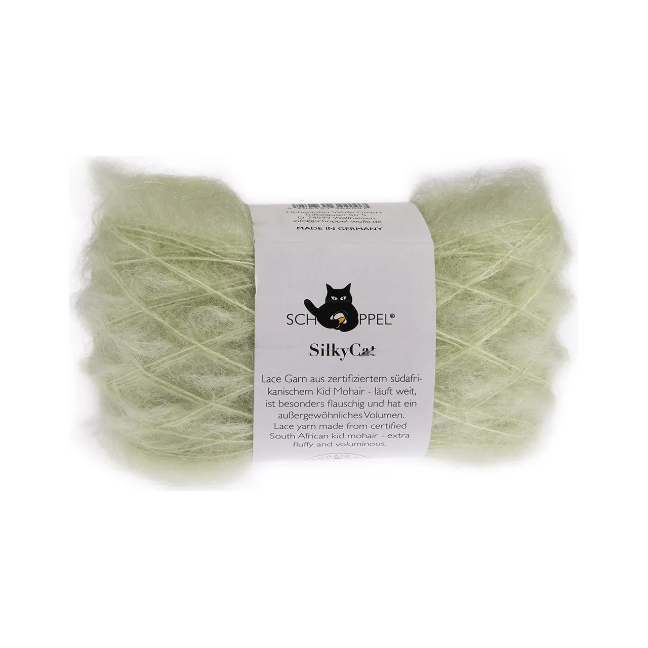 SilkyCat 6744 Linde von Schoppel. SilkyCat verbindet Seide und Mohair. Es ist ein luxuriöses federleichtes Garn das sich ideal für feine Strickprojekte und als Beilaufgarn eignet. Eigenschaften und Zusammensetzung • Zusammensetzung