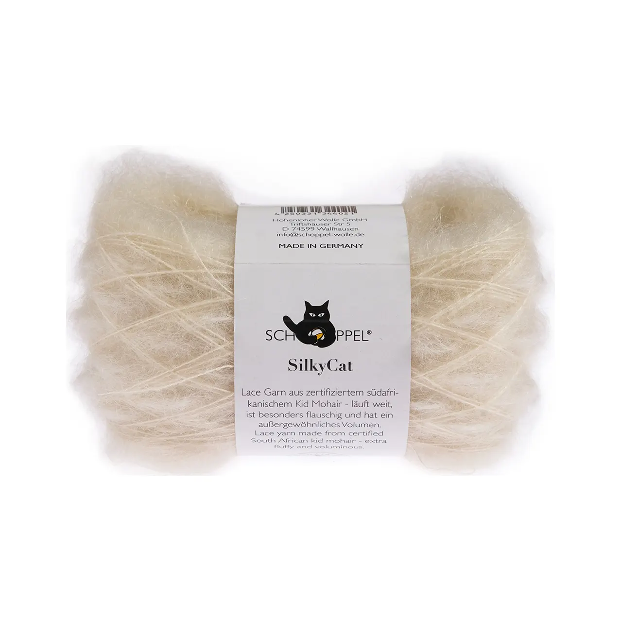 SilkyCat 980 Natur von Schoppel. SilkyCat verbindet Seide und Mohair. Es ist ein luxuriöses federleichtes Garn das sich ideal für feine Strickprojekte und als Beilaufgarn eignet. Eigenschaften und Zusammensetzung • Zusammensetzung