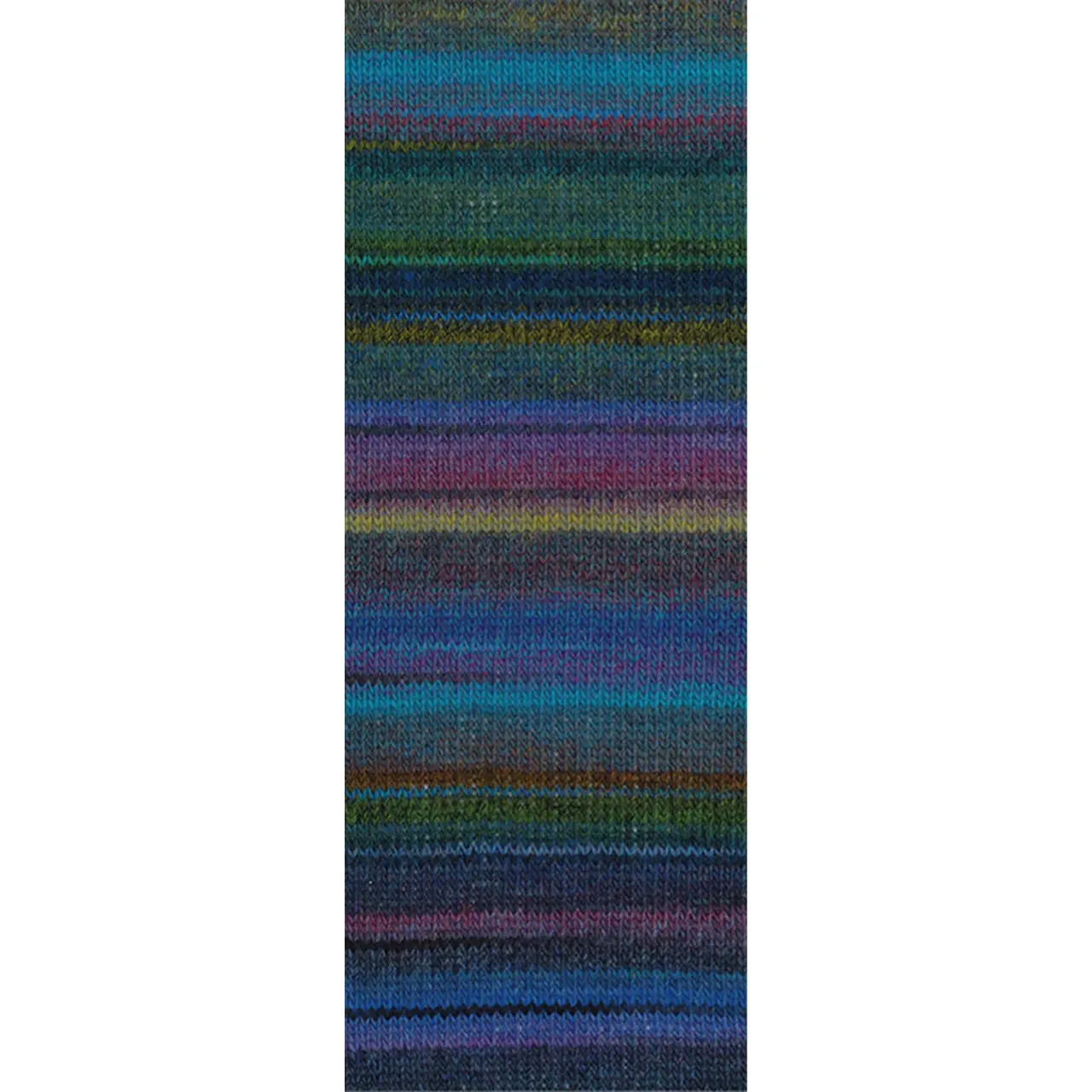 Gomitolo Intenso 241 Türkis/Nacht-/Graublau/Rotviolett/Graugrün/Oliv/Anthrazit/Schwarz von Lana Grossa. Dochtgarn mit unregelmäßigem Ringeleffekt