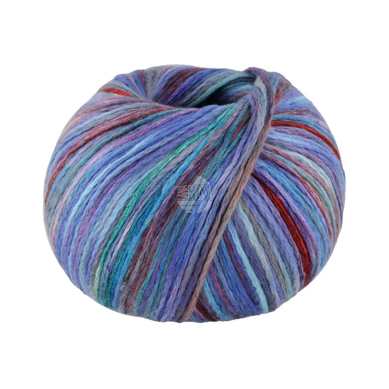 Cotonella Multi 108 Blau/Türkis/Rot/Mint/Lachs Bunt von Lana Grossa. Weiches bedrucktes Kettengarn aus unmercerisierter Pima Baumwolle mit kleinen Glanzlichtern