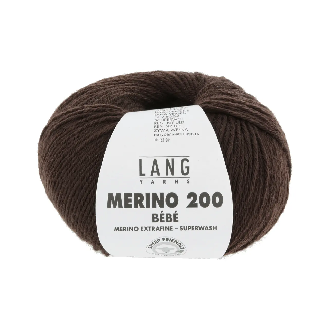 Merino 200 Bebe 368 Dunkelbraun von Lang Yarns. Feine australische Merinowolle für hochwertige Bébé-Strickteile. Einfach verzwirnt ist sie atmungsaktiv warm weich im Griff und maschinenwaschbar - die erste Wahl für Babystrick.